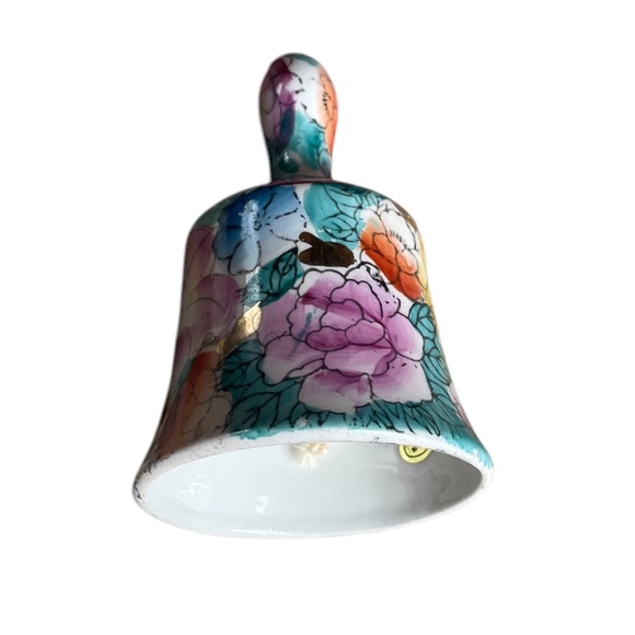 Vintage Chinese Hand Painted Porcelain Bell with Flowers & Gold Accents - Picture 6 of 7